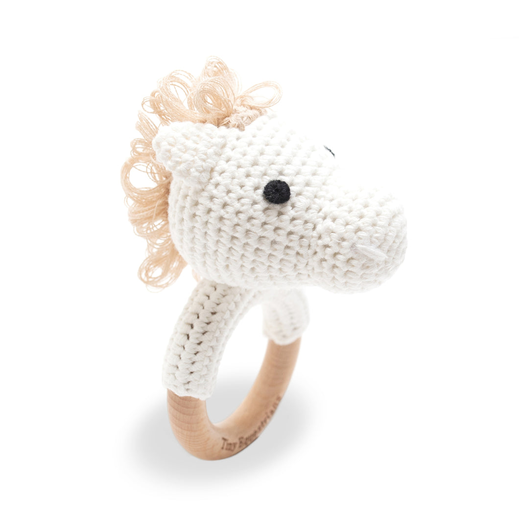 Horse Rattle Teether - White