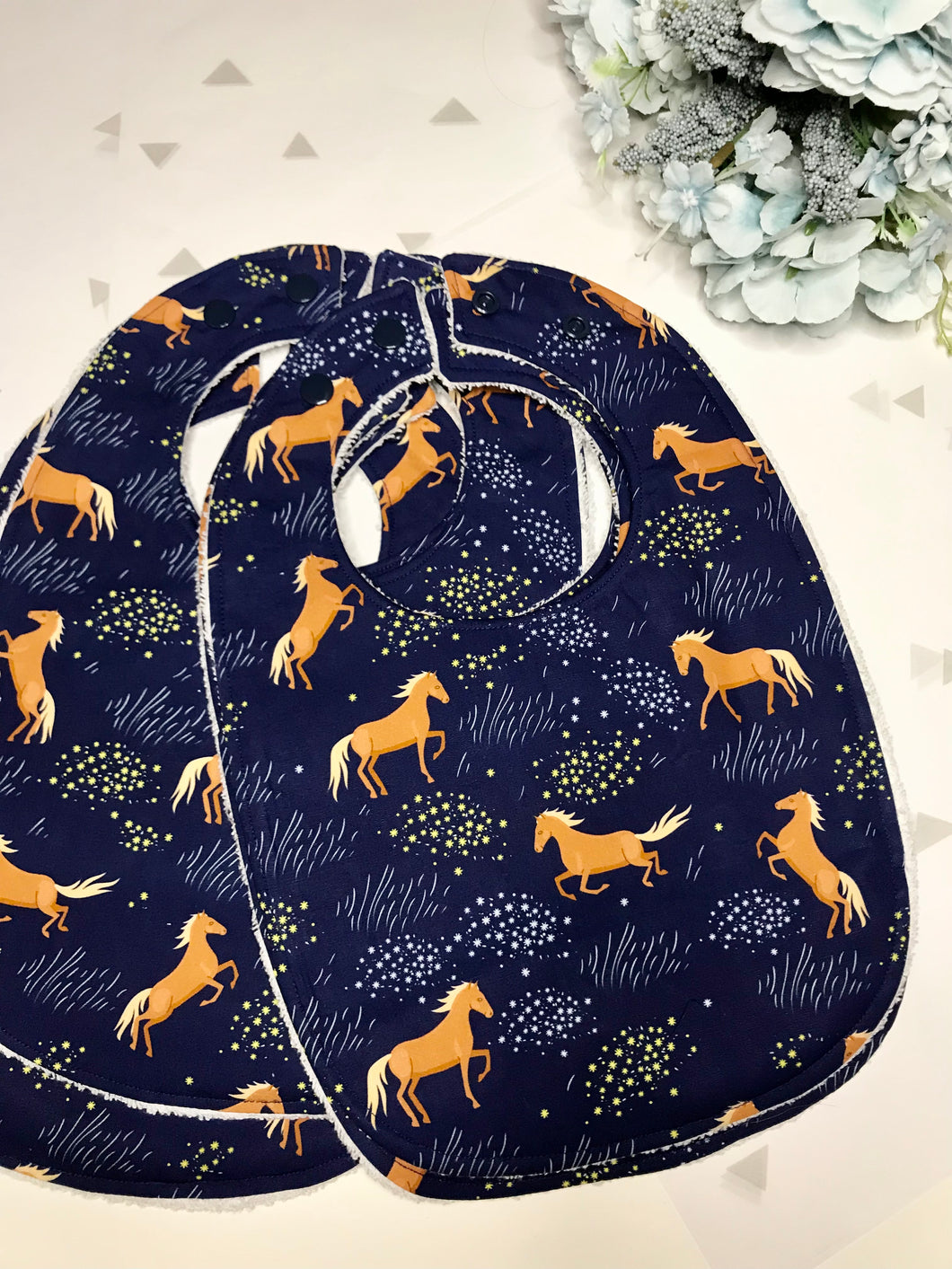 Horse Print Bib - Blue