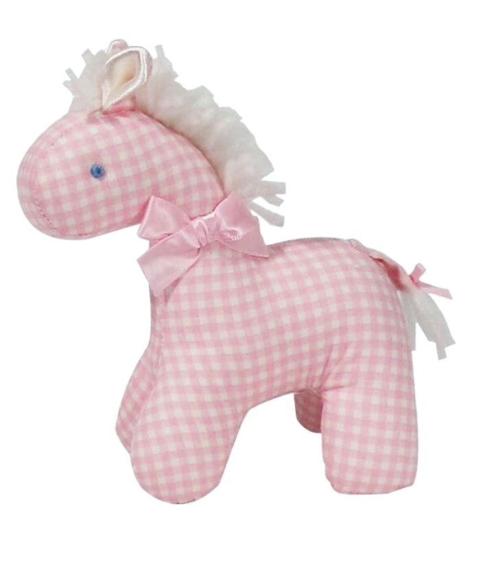 Mini Horse Rattle Toy - Pink Check